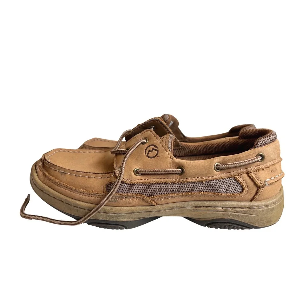Magellan Outdoors Mens 9.5 Tan Leather Boat Shoes Mesh Loafers FWMFMC2046